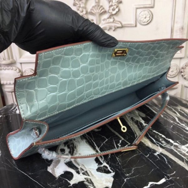 Copie Pochette Hermès Kelly Cut Bleu Lin Crocodile – Image 7
