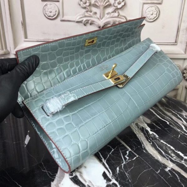 Copie Pochette Hermès Kelly Cut Bleu Lin Crocodile – Image 5