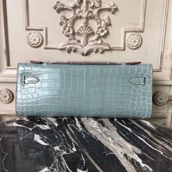 Copie Pochette Hermès Kelly Cut Bleu Lin Crocodile – Image 4