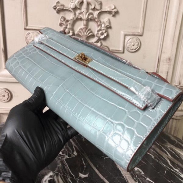 Copie Pochette Hermès Kelly Cut Bleu Lin Crocodile – Image 3