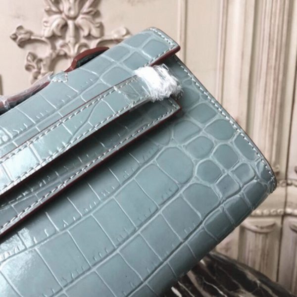Copie Pochette Hermès Kelly Cut Bleu Lin Crocodile – Image 2