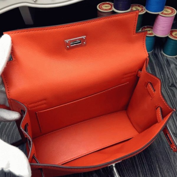 Top Fausse Sac à main Hermès Kelly Danse Orange Swift – Image 8