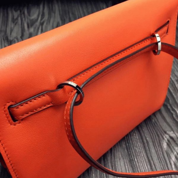 Top Fausse Sac à main Hermès Kelly Danse Orange Swift – Image 6