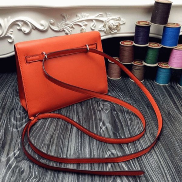 Top Fausse Sac à main Hermès Kelly Danse Orange Swift – Image 3
