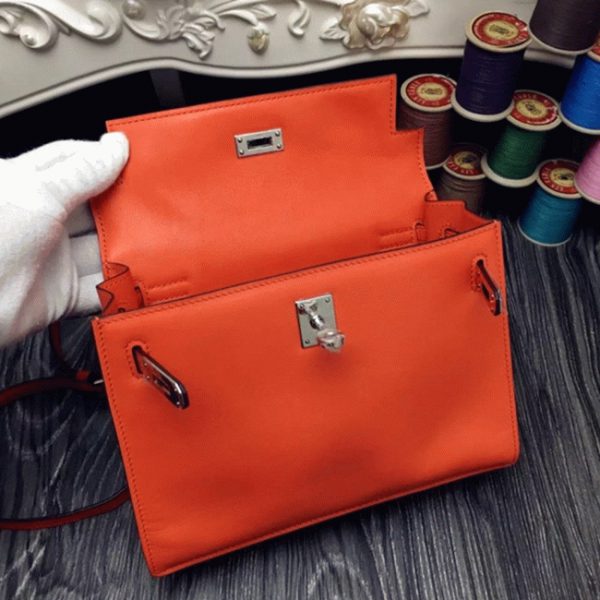 Top Fausse Sac à main Hermès Kelly Danse Orange Swift – Image 2