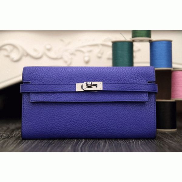 Réplique 1:1 Portefeuille Kelly Longue Hermès Bleu électrique