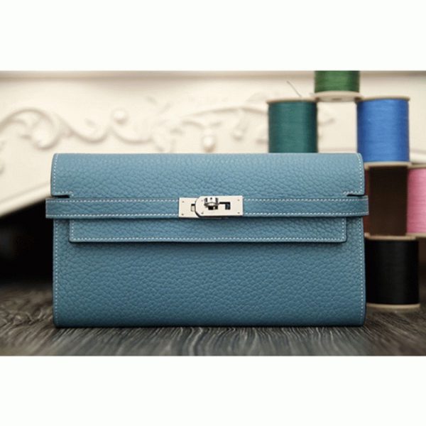 Contrefaçon Portefeuille Kelly Longue Hermès Bleu Jean