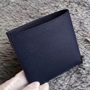 Faux Portefeuille Compact Copernic Hermès Bleu Foncé de Qualité Supérieure
