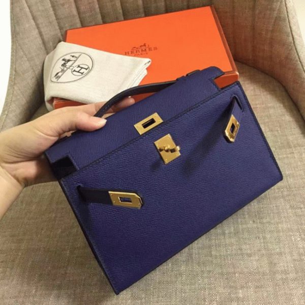 Top Fausse Sac à main Hermès Kelly Pochette Saphir Epsom – Image 3
