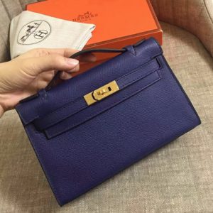 Top Fausse Sac à main Hermès Kelly Pochette Saphir Epsom