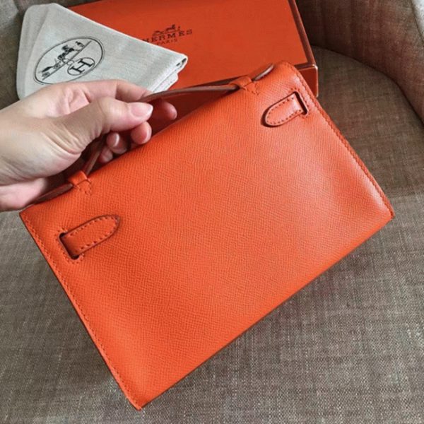 Réplique Sac à main Hermès Kelly Pochette Orange Epsom – Image 7