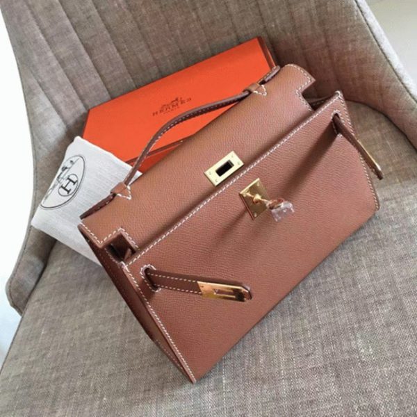 Réplique Haute Qualité Sac à main Hermès Kelly Pochette Or Epsom – Image 6
