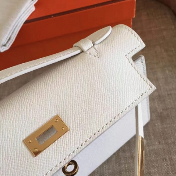 Fausse Sac à main Hermès Kelly Pochette Blanc Epsom – Image 5