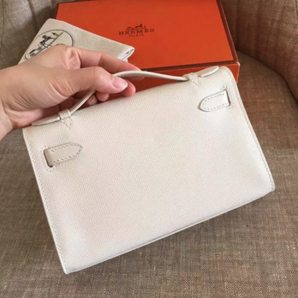 Fausse Sac à main Hermès Kelly Pochette Blanc Epsom – Image 4