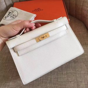 Fausse Sac à main Hermès Kelly Pochette Blanc Epsom