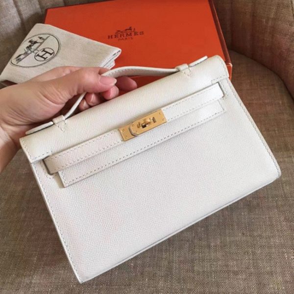 Fausse Sac à main Hermès Kelly Pochette Blanc Epsom