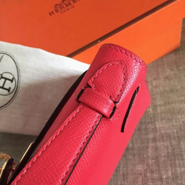Fausse de designer Sac à main Hermès Kelly Pochette Rouge Epsom – Image 8