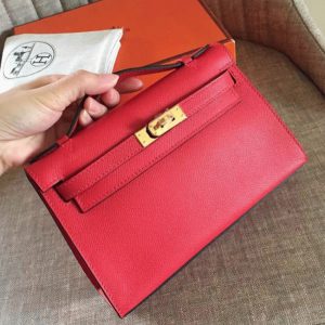 Fausse de designer Sac à main Hermès Kelly Pochette Rouge Epsom