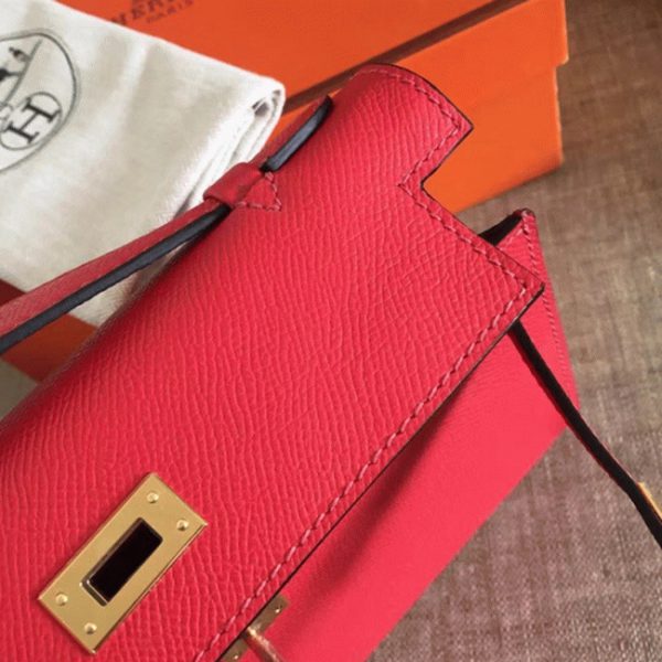 Fausse de designer Sac à main Hermès Kelly Pochette Rouge Epsom – Image 5