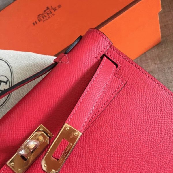 Fausse de designer Sac à main Hermès Kelly Pochette Rouge Epsom – Image 3
