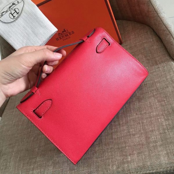 Fausse de designer Sac à main Hermès Kelly Pochette Rouge Epsom – Image 2