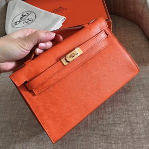 Réplique Sac à main Hermès Kelly Pochette Orange Epsom