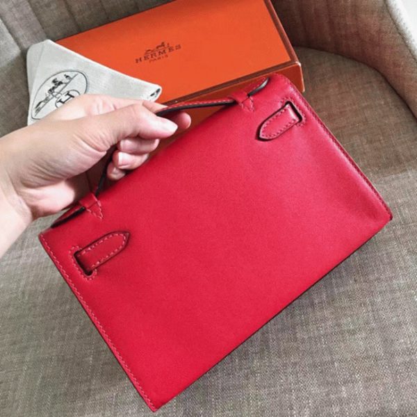 Top Fausse Sac à main Hermès Kelly Pochette Rouge Swift – Image 6