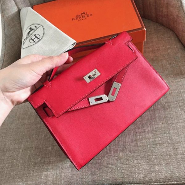 Top Fausse Sac à main Hermès Kelly Pochette Rouge Swift – Image 3