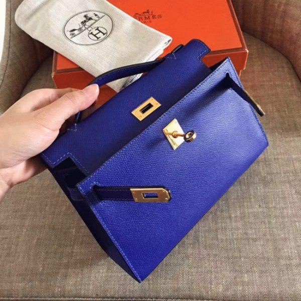 Réplique Sac à main Hermès Kelly Pochette Bleu électrique Epsom – Image 7