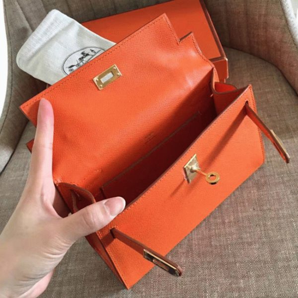 Réplique Sac à main Hermès Kelly Pochette Orange Epsom – Image 2