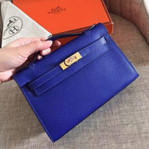 Réplique Sac à main Hermès Kelly Pochette Bleu électrique Epsom