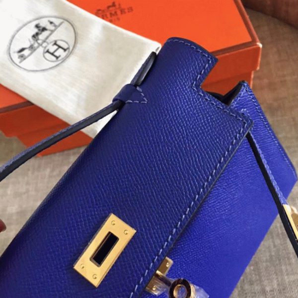 Réplique Sac à main Hermès Kelly Pochette Bleu électrique Epsom – Image 5
