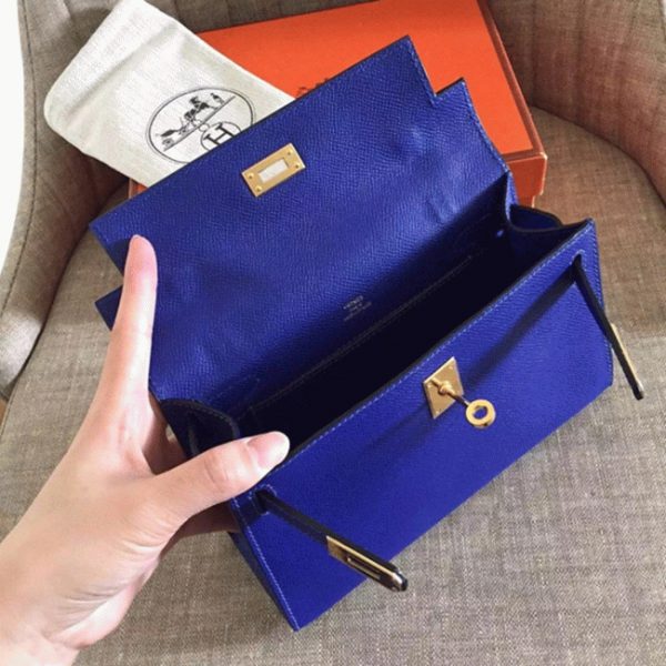 Réplique Sac à main Hermès Kelly Pochette Bleu électrique Epsom – Image 2