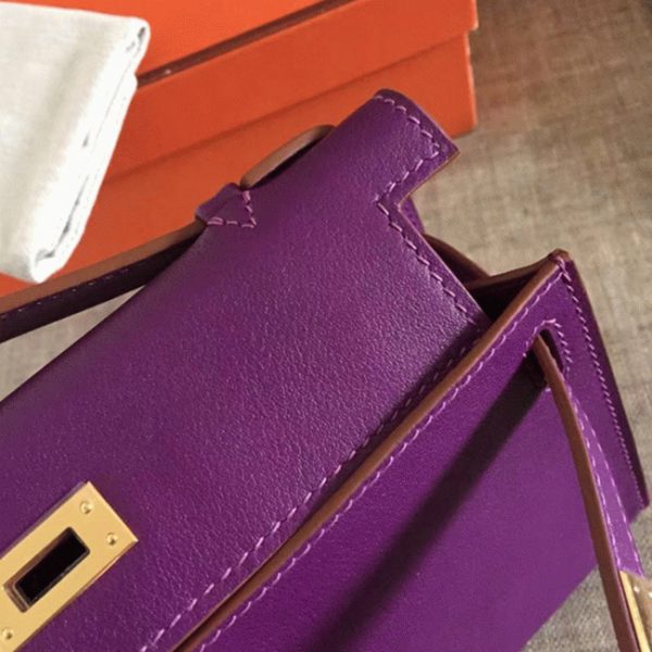Fausse Sac à main Hermès Kelly Pochette Cyclamen Swift – Image 7