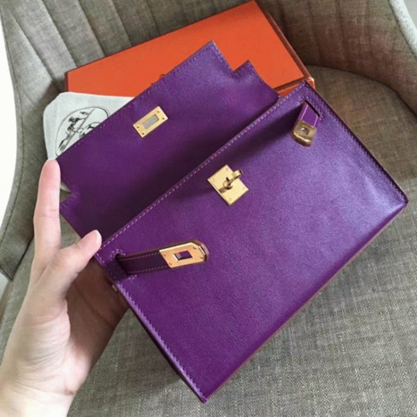 Fausse Sac à main Hermès Kelly Pochette Cyclamen Swift – Image 4