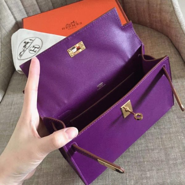 Fausse Sac à main Hermès Kelly Pochette Cyclamen Swift – Image 3