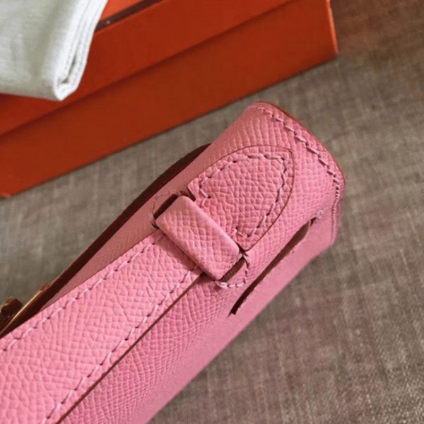 Fausse de luxe Sac à main Hermès Kelly Pochette Rose Epsom – Image 8