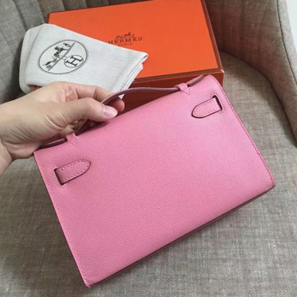 Fausse de luxe Sac à main Hermès Kelly Pochette Rose Epsom – Image 7