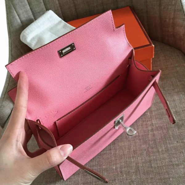 Fausse de luxe Sac à main Hermès Kelly Pochette Rose Epsom – Image 6