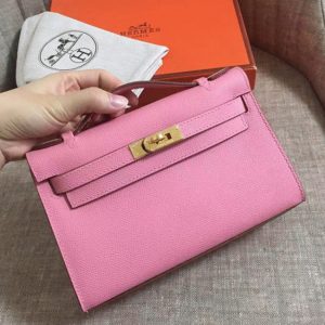 Fausse de luxe Sac à main Hermès Kelly Pochette Rose Epsom