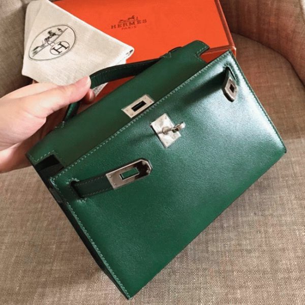 Fausse Sac à main Hermès Kelly Pochette Malachite Swift – Image 5