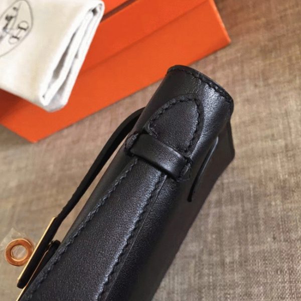 Top Réplique de luxe Sac à main Hermès Kelly Pochette Noir Swift – Image 8