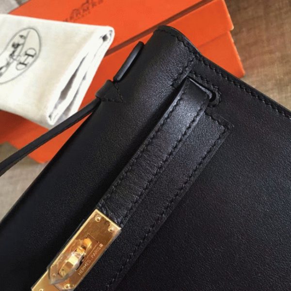 Top Réplique de luxe Sac à main Hermès Kelly Pochette Noir Swift – Image 4