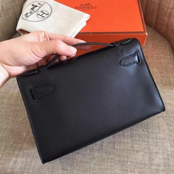 Top Réplique de luxe Sac à main Hermès Kelly Pochette Noir Swift – Image 3