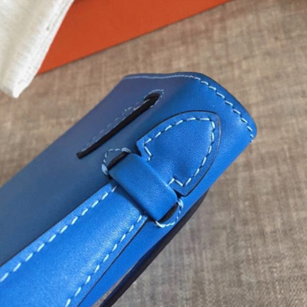 Fausse de designer Sac à main Hermès Kelly Pochette Bleu Izmir Swift – Image 7