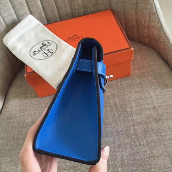 Fausse de designer Sac à main Hermès Kelly Pochette Bleu Izmir Swift – Image 3