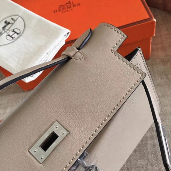 Top Réplique de designer Sac à main Hermès Kelly Pochette Gris Swift – Image 7