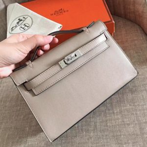 Top Réplique de designer Sac à main Hermès Kelly Pochette Gris Swift
