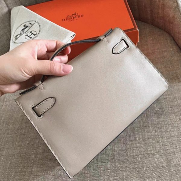 Top Réplique de designer Sac à main Hermès Kelly Pochette Gris Swift – Image 5
