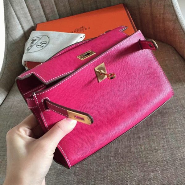 Contrefaçon Sac à main Hermès Kelly Pochette Rouge Rose Epsom – Image 6